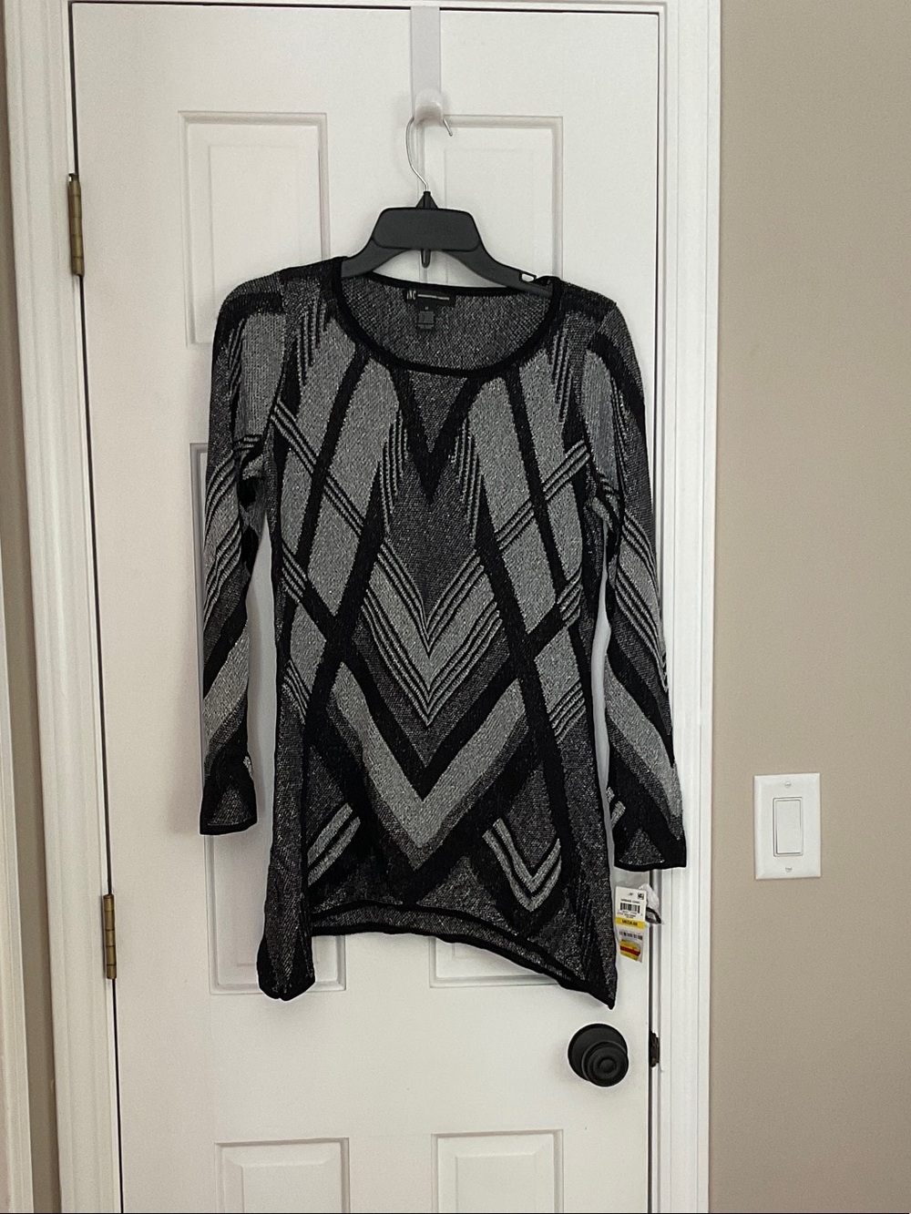 INC International Concepts Black and Gray Chevron Knit Sweater